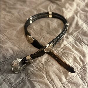 Vintage Black Braided Belt with Silver tooled hearts